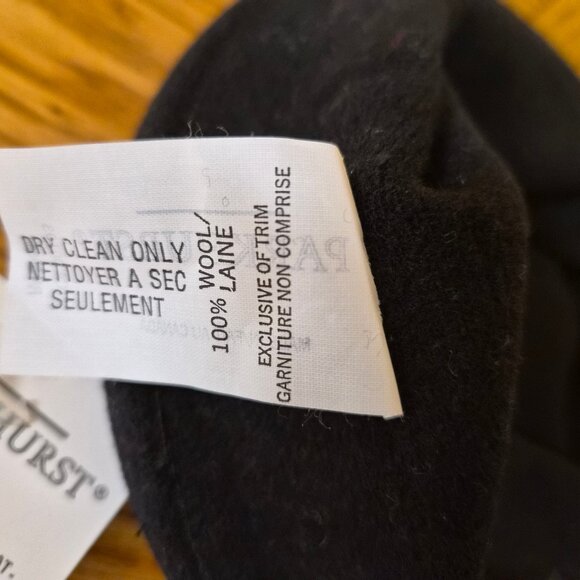 VTG Parkhurst Canada Wool Cloche Hat Black Smokestone Velvet Band Diana Style - Picture 9 of 9